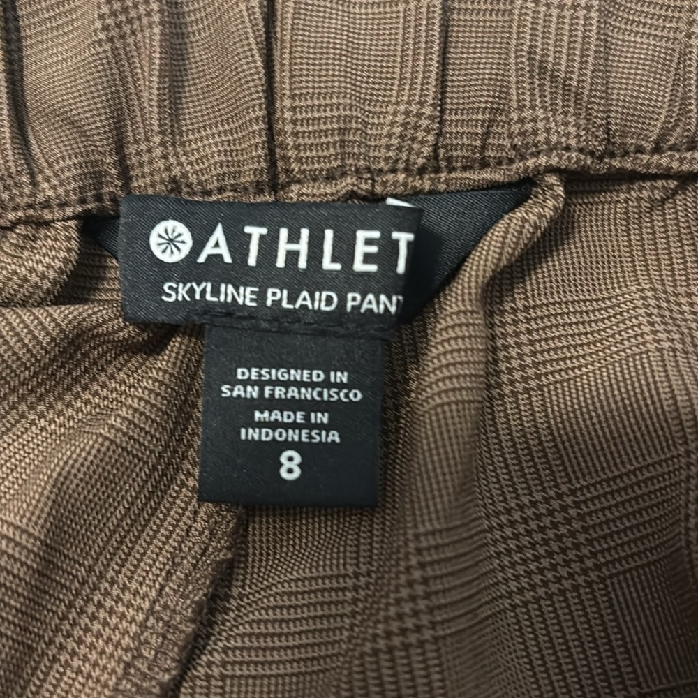 Athleta Skyline Pant Paperbag Waist Belted Pants SZ 8 athleisure brown plaid - Picture 4 of 14